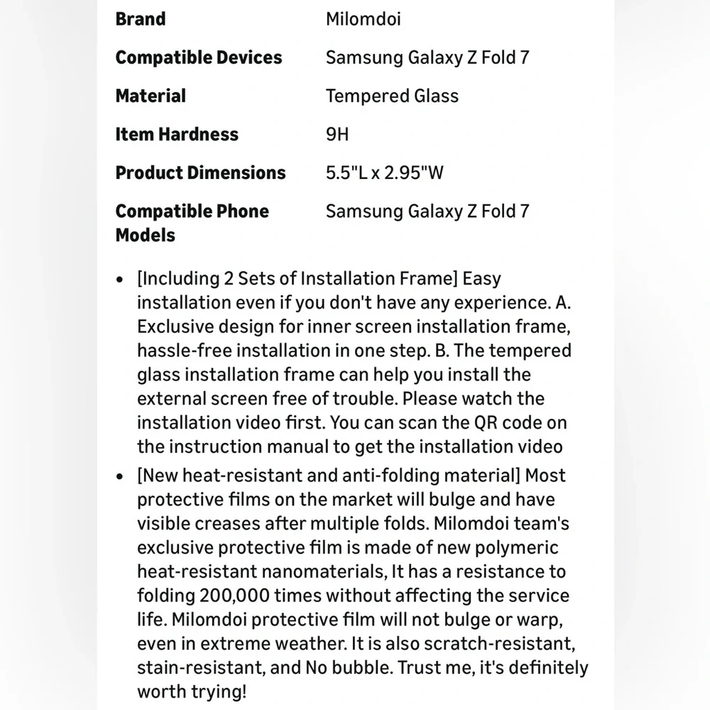 Milomdoi Tempered Glass Screen Protector: GALAXY Z-Fold 7 3-pack